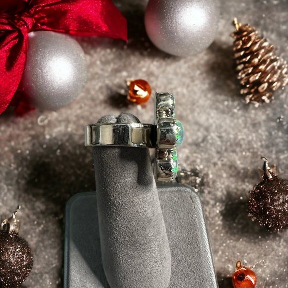 Aurora Opal Ring in Solid Sterling Silver Flutter Ring - Picture 4 of 10